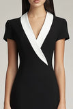 Black and White Shawl Lapel Bodycon Short Satin Work Blazer Dress