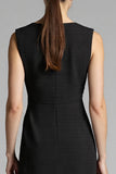 Black A Line Midi Satin Work Dress with Ruffles