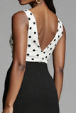Black and White Polka Dots Bodycon Satin Midi Work Dress with Slit