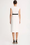 Ivory Bodycon Satin V-Neck Midi Work Dress with Slit