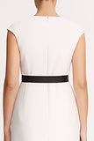 Ivory Bodycon Satin V-Neck Midi Work Dress with Slit