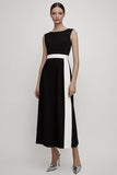 Black and White A Line Satin Maxi Work Dress