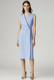 Sky Blue A line Satin Midi Work Blazer Dress