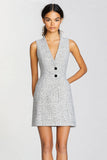 Grey V-Neck Bodycon Mini Work Dress with Buttons