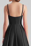 Black A Line Satin Spaghetti Straps Maxi Formal Dress
