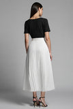 Black and White Midi A Line Pleated Work Dress with Sleeves