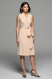 Champagne A Line Notched Lapel Midi Work Blazer Dress
