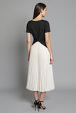 Black and White A Line Ruched Pleated Midi Work Dress with Sleeves
