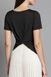 Black and White A Line Ruched Pleated Midi Work Dress with Sleeves