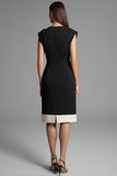 Black and White V Neck Satin Bodycon Midi Work Dress