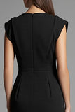 Black and White V Neck Satin Bodycon Midi Work Dress