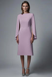 Wisteria Satin Bodycon Midi Work Dress with Long Sleeves
