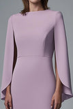 Wisteria Satin Bodycon Midi Work Dress with Long Sleeves