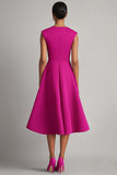 A Line Midi Fuchsia Satin Work Dress
