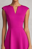 A Line Midi Fuchsia Satin Work Dress