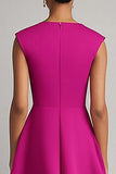 A Line Midi Fuchsia Satin Work Dress