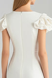 Short Ivory Bodycon Satin Ruffled Work Dress with Sleeves