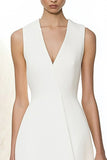 Ivory A Line Satin V-Neck Long Work Dress