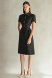 Black Bodycon Plaid Midi Work Blazer Dress with Buttons