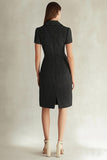 Black Bodycon Plaid Midi Work Blazer Dress with Buttons