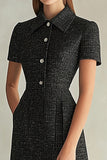 Black Bodycon Plaid Midi Work Blazer Dress with Buttons