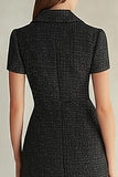 Black Bodycon Plaid Midi Work Blazer Dress with Buttons