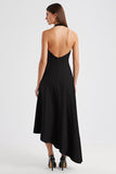 Satin Halter A Line Backless Maxi Black Tie Dress