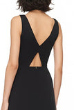 Satin A Line V-Neck Cut Out Maxi Black Tie Dress