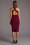 Black Halter Keyhole Satin Bodycon Midi Cocktail Dress