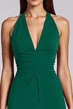 Halter Black Satin Bodycon Backless Midi Cocktail Dress