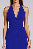 Halter Black Satin Bodycon Backless Midi Cocktail Dress