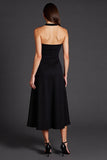 Black Halter A Line Satin Midi Cocktail Dress with Slit