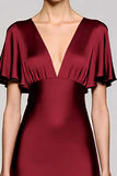 Black V-Neck Satin A Line Midi Cocktail Dress with Sleeves