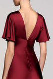Black V-Neck Satin A Line Midi Cocktail Dress with Sleeves