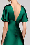 Black V-Neck Satin A Line Midi Cocktail Dress with Sleeves