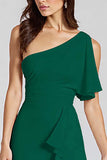 Black Mermaid Satin One Shoulder Midi Cocktail Dress with Ruffles