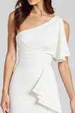 Dusty Blue One Shoulder Mermaid Midi Cocktail Dress with Ruffles