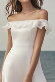 Ivory A Line Satin Maxi Wedding Reception Dress with Lace