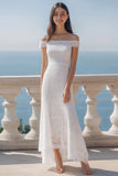 Ivory Lace Beach Sheath Maxi Rehearsal Dinner Dress