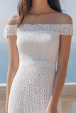 Ivory Lace Beach Sheath Maxi Rehearsal Dinner Dress
