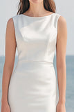 Ivory Sheath Satin Maxi Wedding Reception Dress with Slit