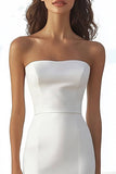 Ivory Strapless Mermaid High-Low Wedding Reception Dress with Ruffles
