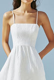 Ivory A Line Simple Spaghetti Straps Beach Maxi Engagement Dress