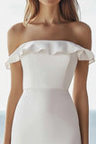 Ivory Bodycon Satin Engagement Dress with Ruffles