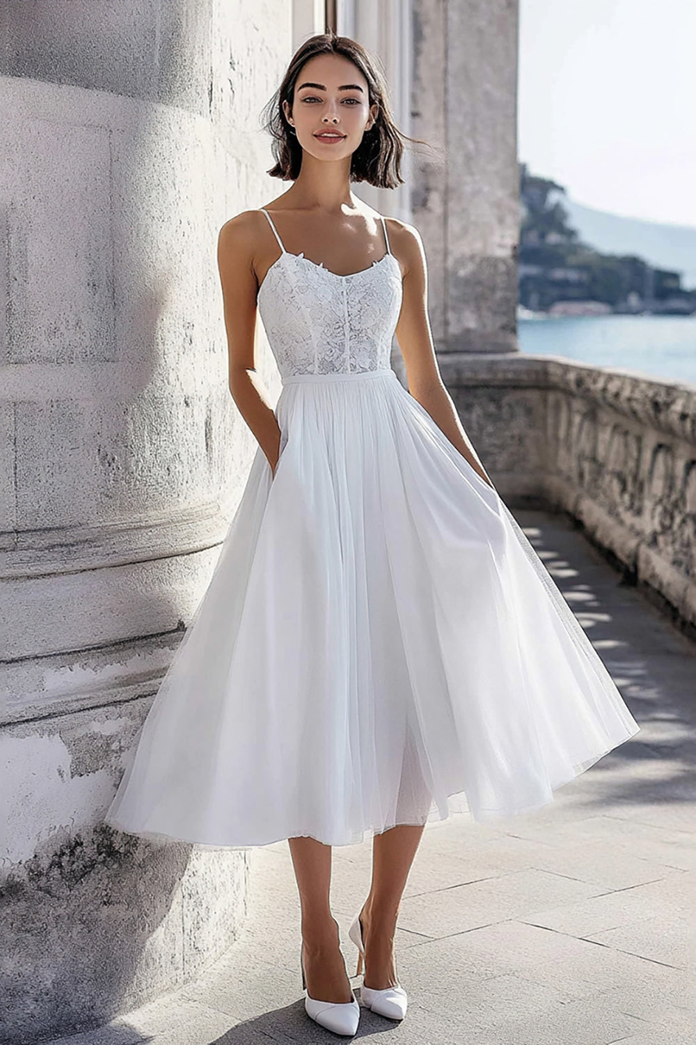 Leely Women Ivory Corset Tulle Maxi Rehearsal Dinner Dress