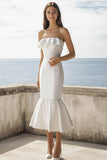 Mermaid Ivory Strapless Maxi Wedding Reception Dress with Ruffles