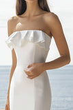 Mermaid Ivory Strapless Maxi Wedding Reception Dress with Ruffles