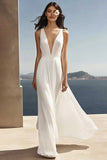 Chiffon Ivory V-Neck Beach Maxi Wedding Reception Dress