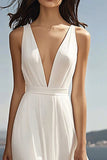 Chiffon Ivory V-Neck Beach Maxi Wedding Reception Dress