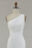 Ivory Chiffon Ruched One Shoulder Beach Maxi Engagement Dress with Slit